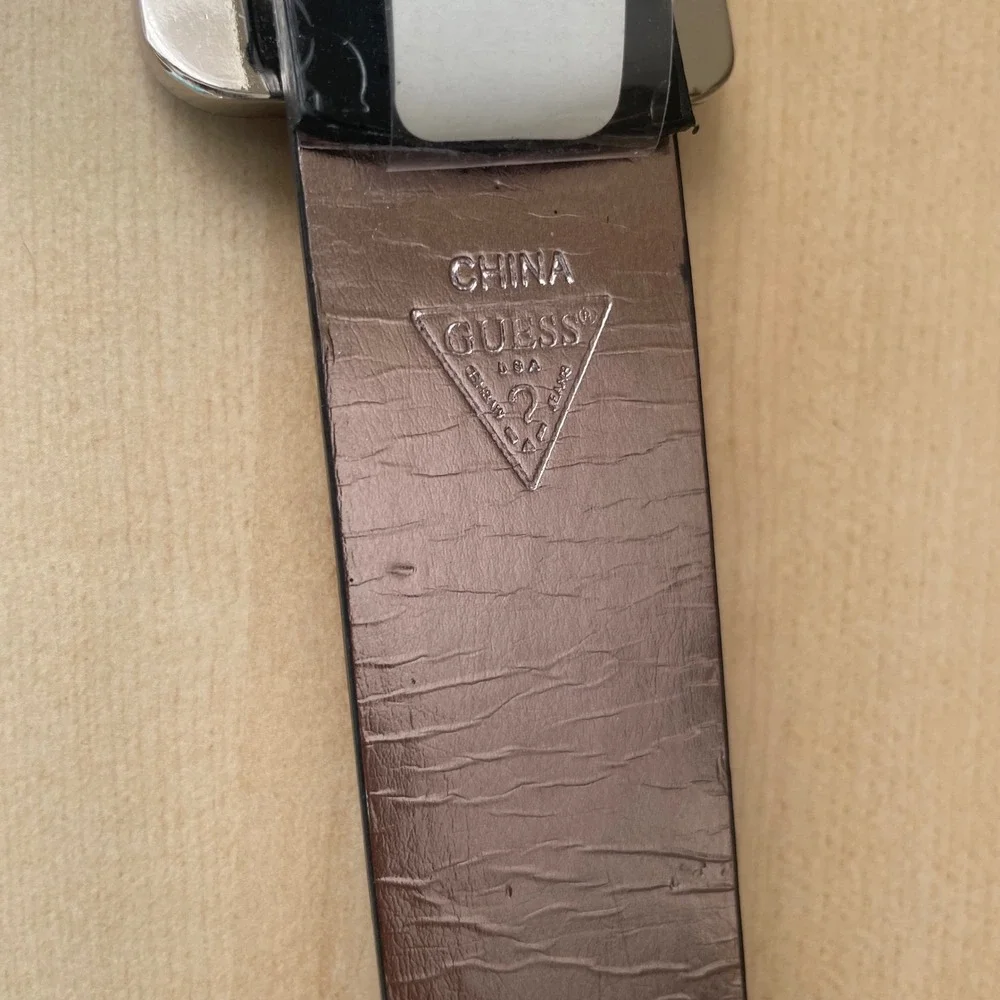 GUESS Debossed Quattro Logo Belt Black Silver Designer Preppy NEW with‎ Tag